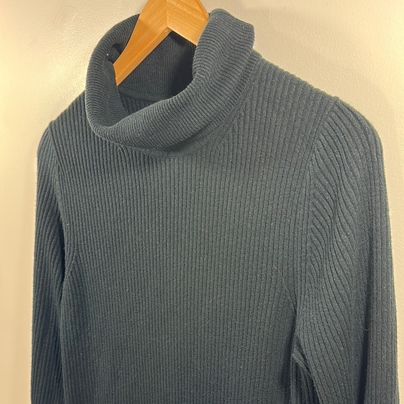 GAP Black Turtleneck Rib Midi Long Sleeve Sweater Dress Large - Picture 2 of 9